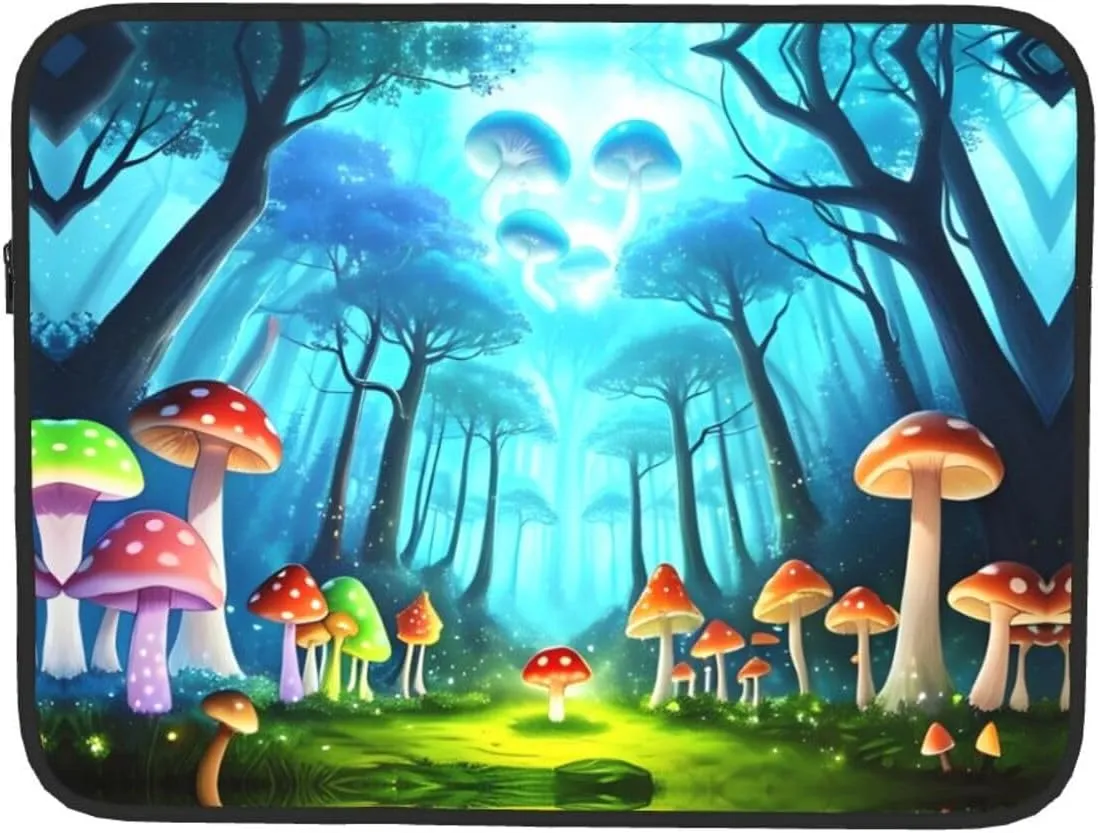 Glowing Mushroom Pattern Shockproof Portable Laptop 17 inch Sleeve Bag for Men and Women - Ideal for Business Travel, School, and Daily Use