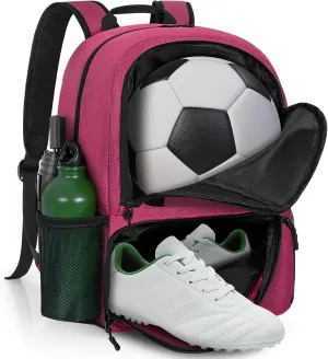 GMAK Soccer Backpack, Soccer Bag with Ball Compartment & Shoe Compartment for Football, Basketball, Volleyball, Water resistant Sport Equipment Bags, Lightweight Training Package for Youth, Pink