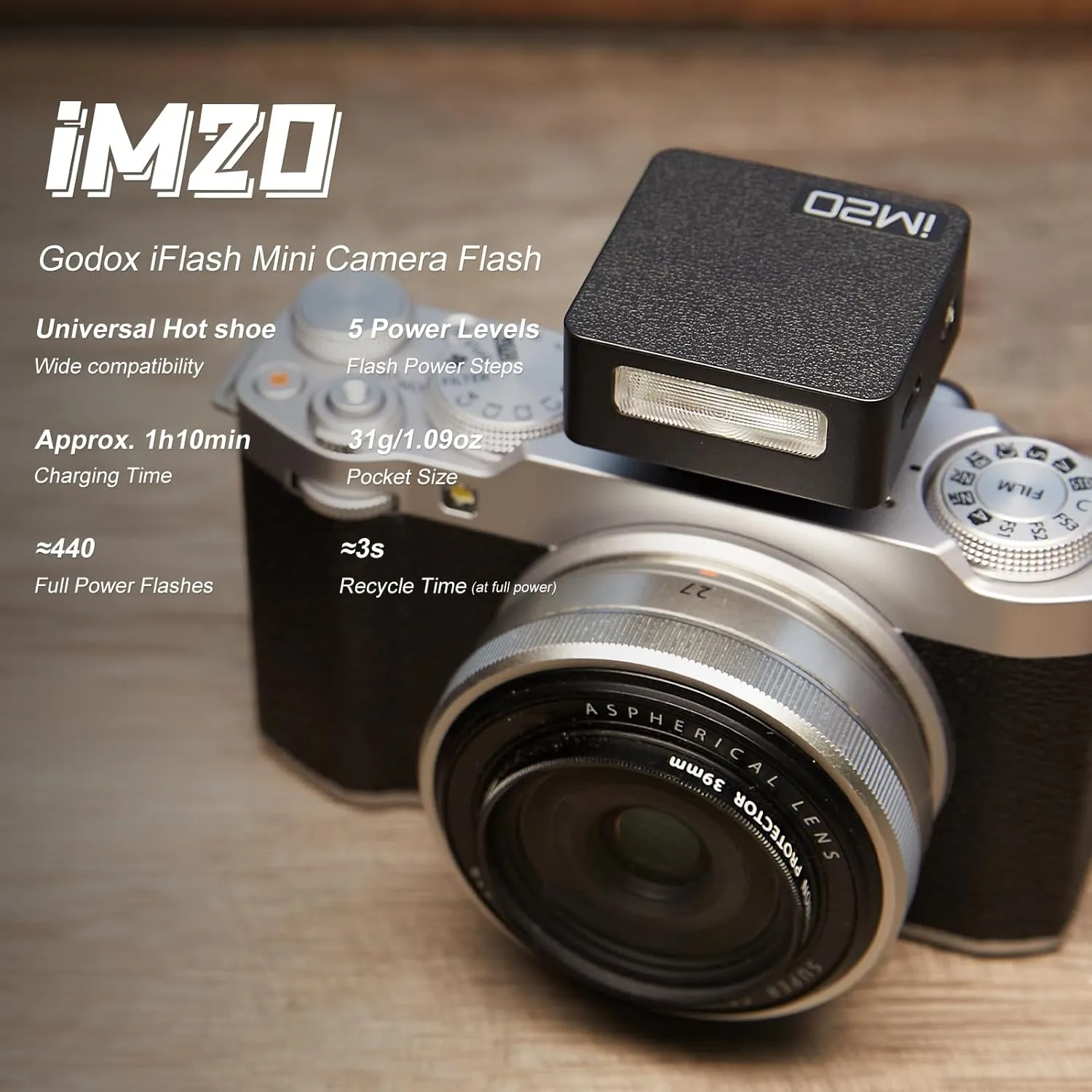 Godox iM20 Mini Flash 5 Power Levels 440 Full-Power IM 20 Small Camera Flashes Speedlite for Canon/Fuji/Sony zve10/Sony zv1/Nikon/Panasonic Olympus Pentax/3S Recycle (Godox iM20 Flash)