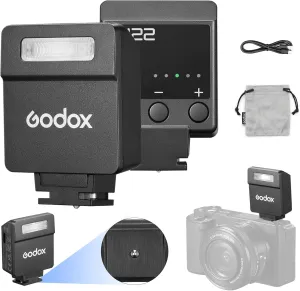Godox iM22 Camera Flash Mini Flash with 470mAh Battery 440 Full-Power Flash 5 Levels for Sony zve10,zv1 etc, Canon, Nikon,Fuji, Olympus Cameras