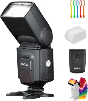 Godox Wireless 433MHz GN33 Camera Flash Speedlite with Built-in Receiver with RT Transmitter Compatible for Canon Nikon Sony Olympus Pentax Fuji DSLR Cameras with Diffuser   Filters   USB LED