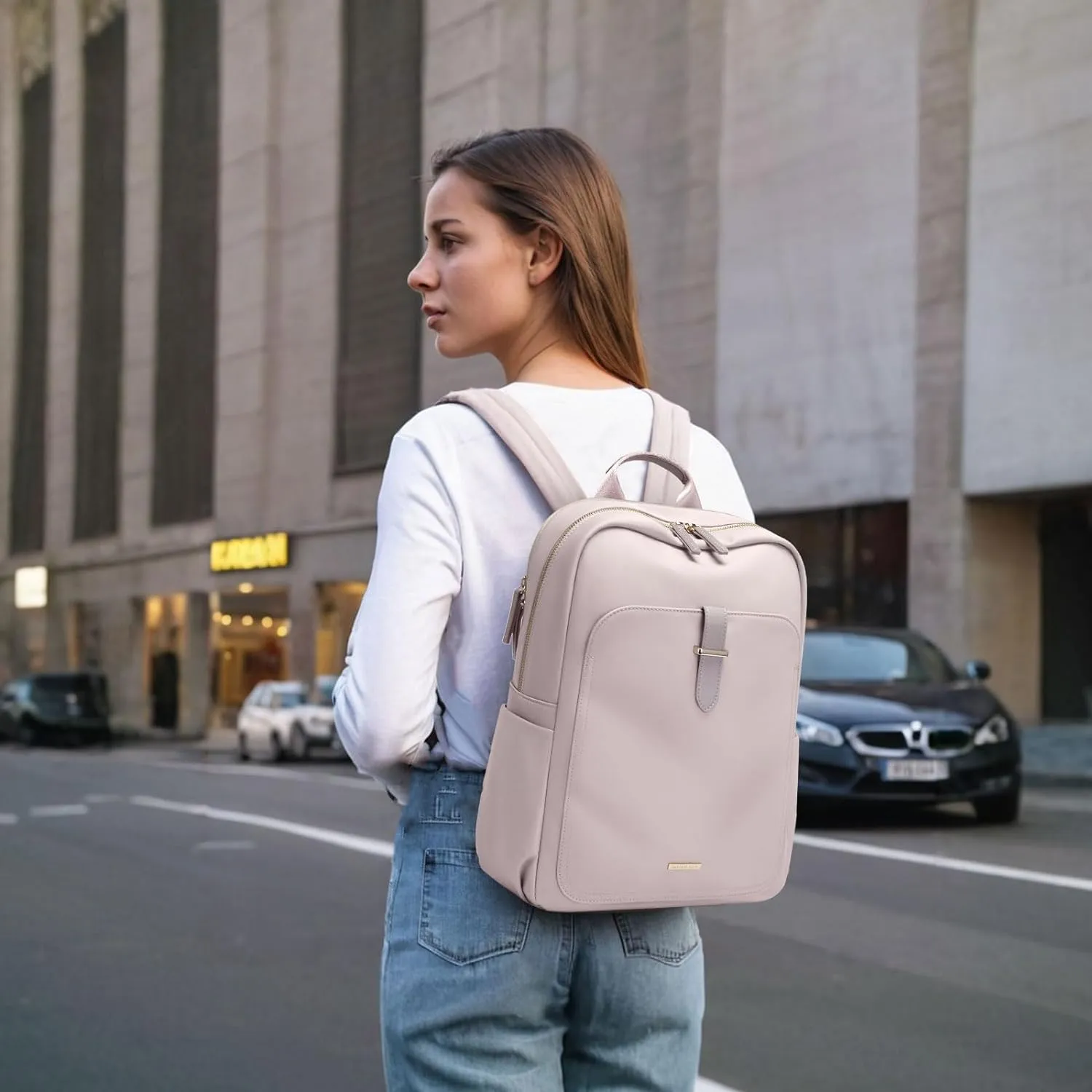 GOLF SUPAGS Laptop Backpack Purse for Women Fits 14 Inch Notebook Casual Daypack Work Travel College Bookbag Fashion Computer Bag (Grey Pinkish, 14 Inch)