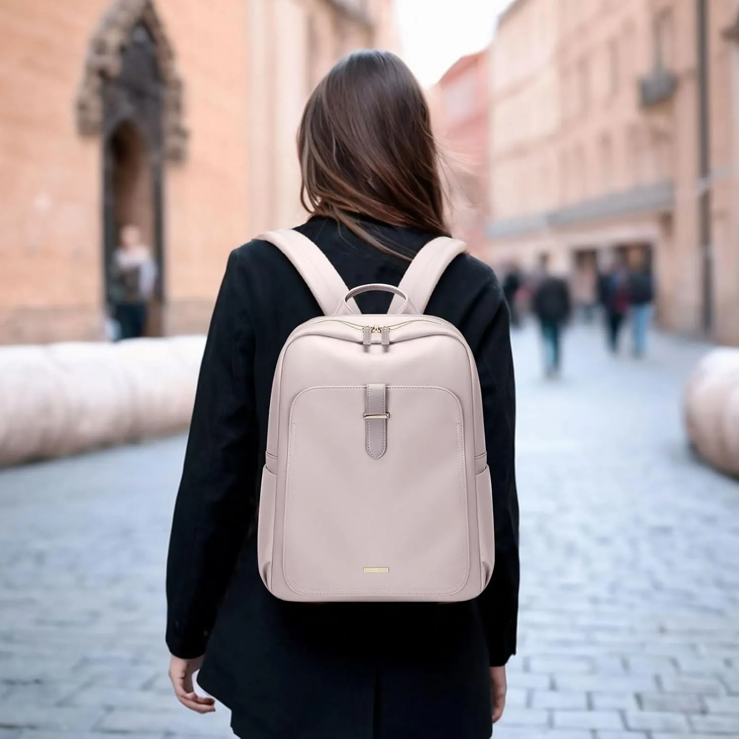 GOLF SUPAGS Laptop Backpack Purse for Women Fits 14 Inch Notebook Casual Daypack Work Travel College Bookbag Fashion Computer Bag (Grey Pinkish, 14 Inch)