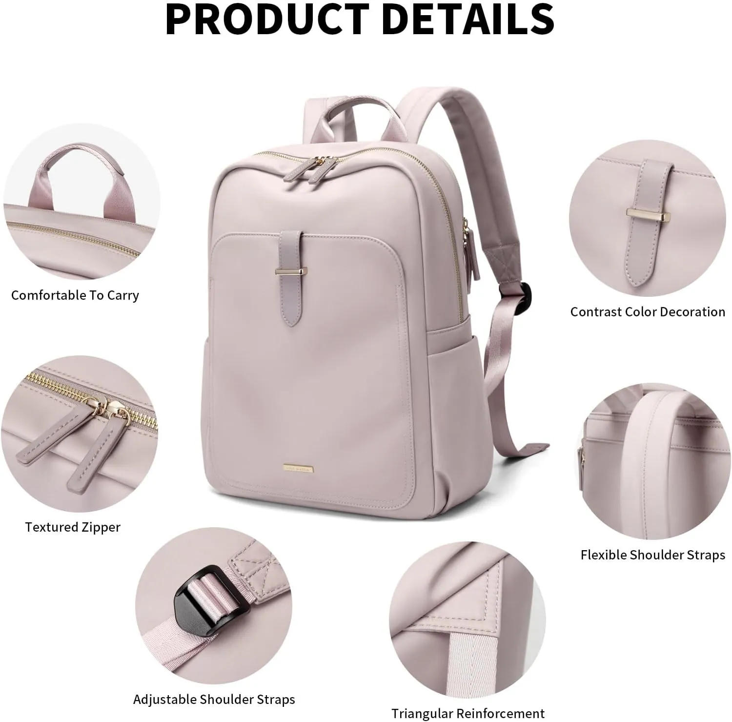 GOLF SUPAGS Laptop Backpack Purse for Women Fits 14 Inch Notebook Casual Daypack Work Travel College Bookbag Fashion Computer Bag (Grey Pinkish, 14 Inch)