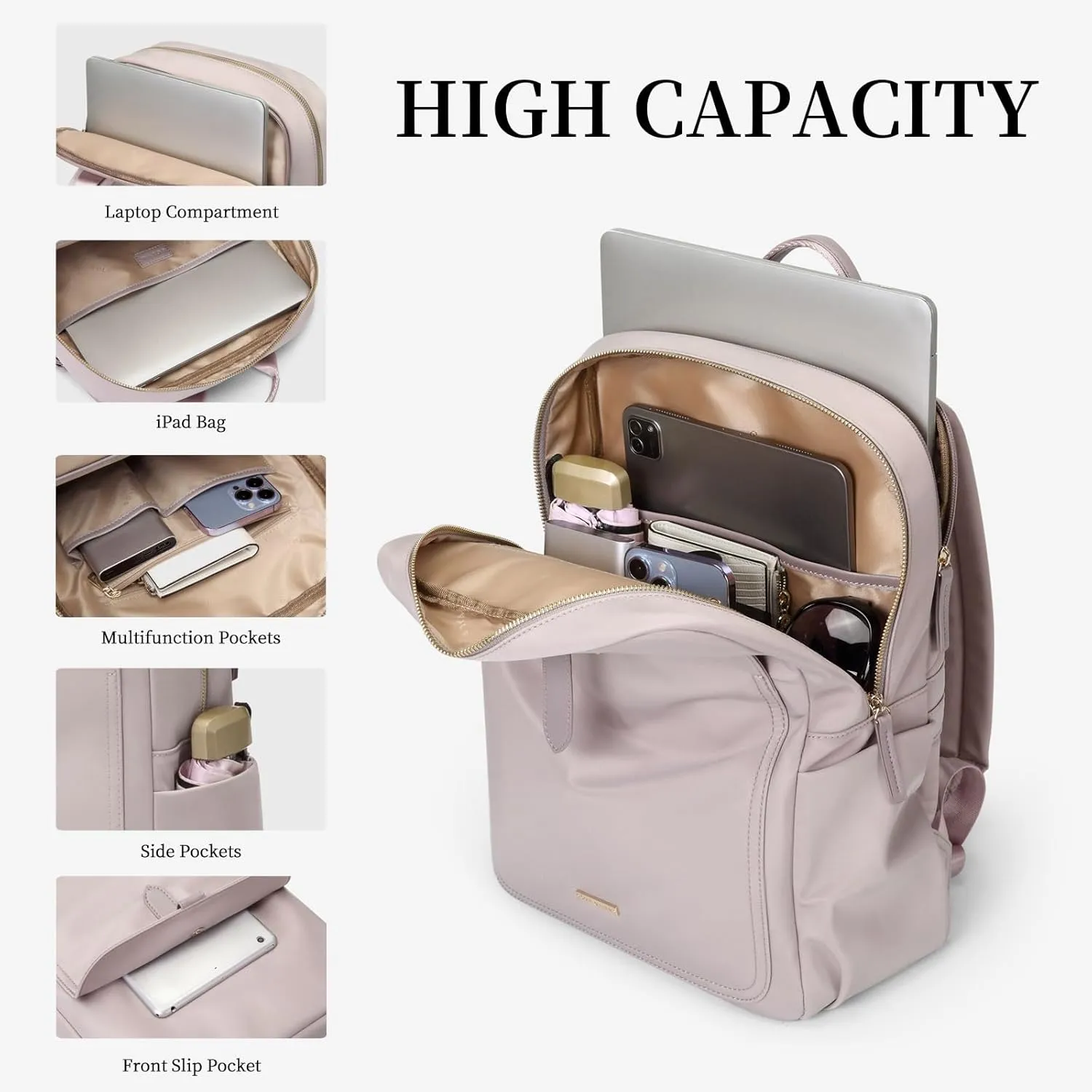 GOLF SUPAGS Laptop Backpack Purse for Women Fits 14 Inch Notebook Casual Daypack Work Travel College Bookbag Fashion Computer Bag (Grey Pinkish, 14 Inch)