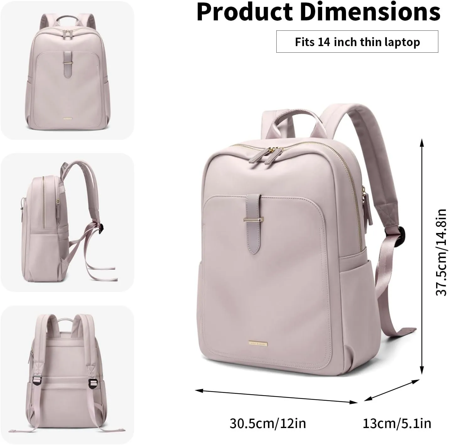 GOLF SUPAGS Laptop Backpack Purse for Women Fits 14 Inch Notebook Casual Daypack Work Travel College Bookbag Fashion Computer Bag (Grey Pinkish, 14 Inch)
