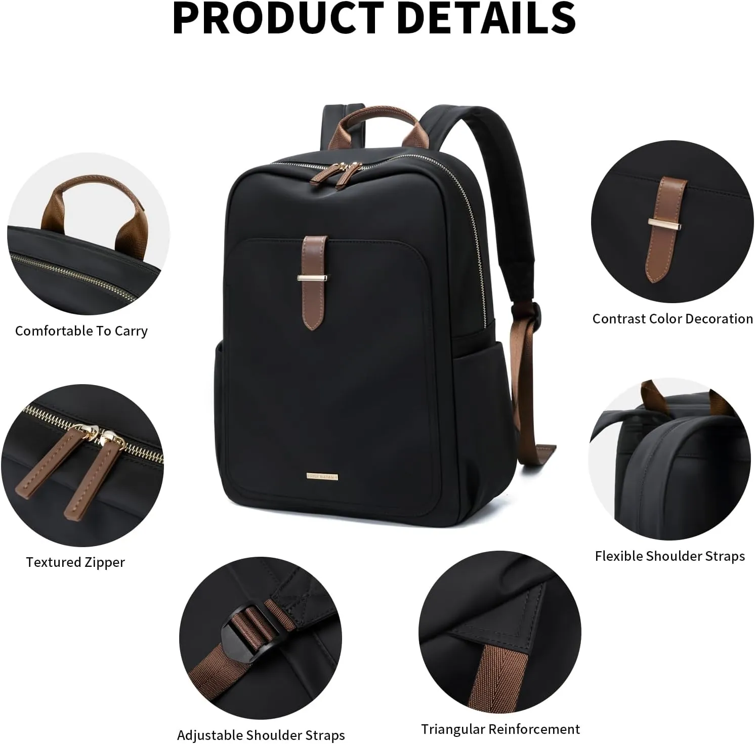 GOLF SUPAGS Laptop Backpack Purse for Women Fits 14 Inch Notebook Casual Daypack Work Travel College Bookbag Fashion Computer Bag,Black