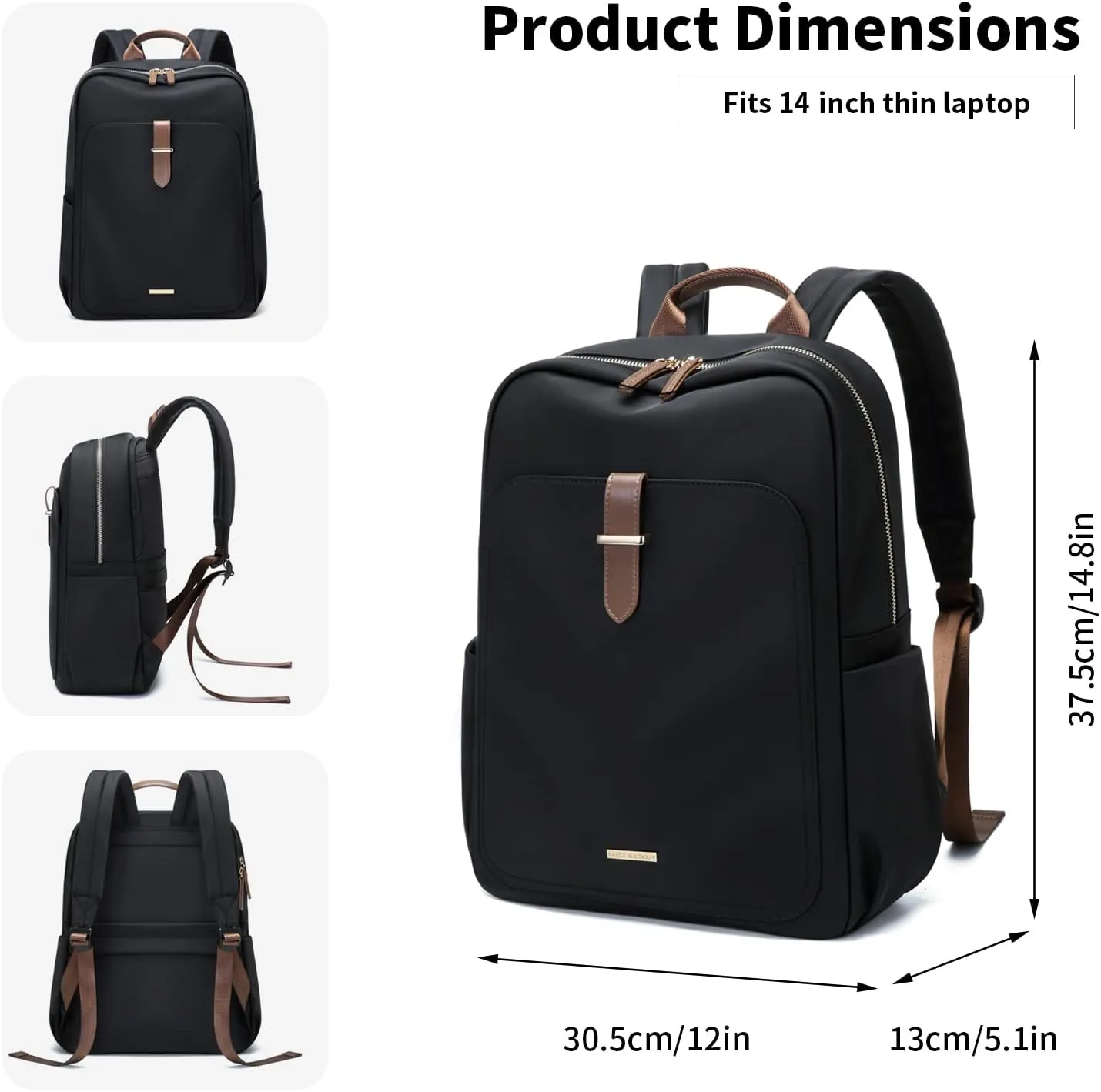 GOLF SUPAGS Laptop Backpack Purse for Women Fits 14 Inch Notebook Casual Daypack Work Travel College Bookbag Fashion Computer Bag,Black