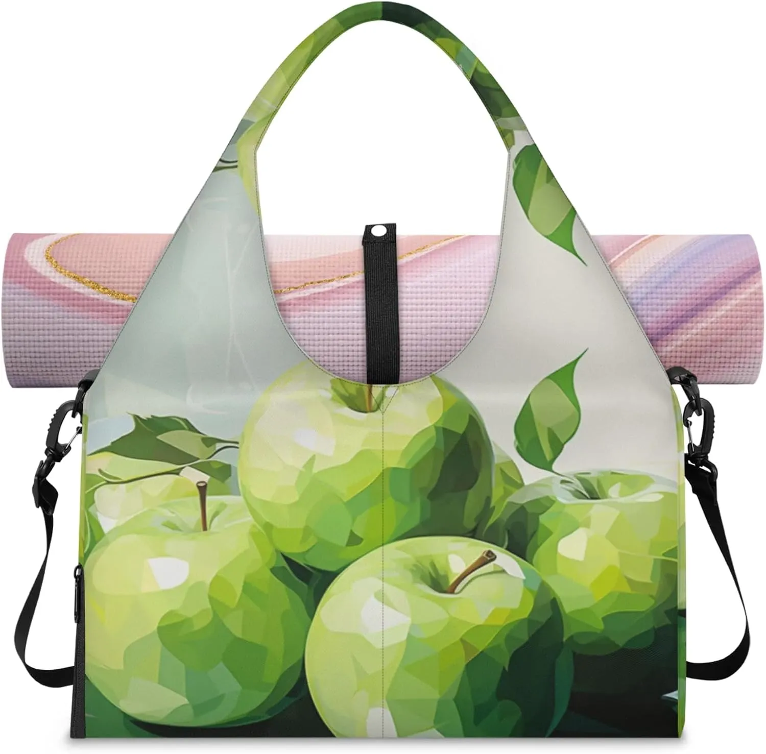 green fruit Women's Yoga Gym Bag - Adjustable shoulder strap with shoe compartment, large gym bag with multiple pockets for yoga mat, gym equipment and travel accessories