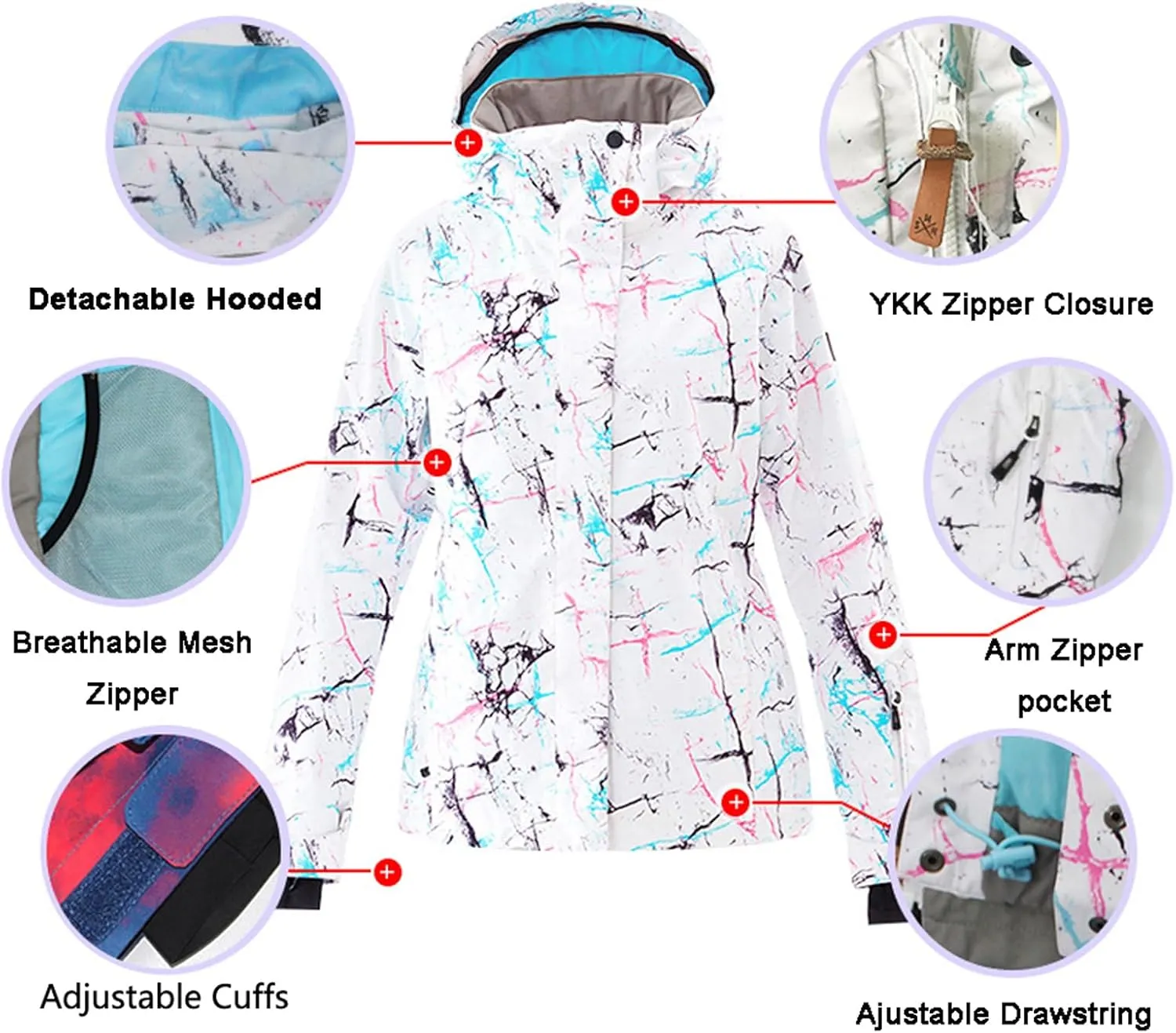 GS SNOWING Women's Ski Jackets and Pants Set Windproof Waterproof Insulated Snowsuit Winter Warm Snowboarding Snow Coat