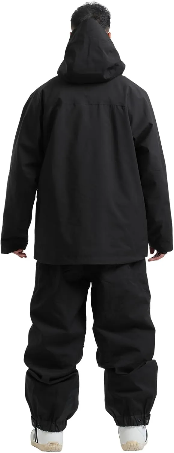 GSOU SNOW Mens Ski Jacket and Pants Set Ski Suit Snowboard Bibs Snowsuit Snow Coats Waterproof Hooded
