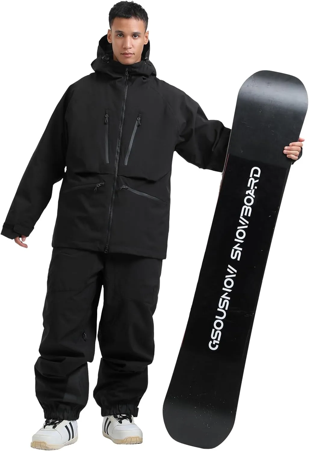 GSOU SNOW Mens Ski Jacket and Pants Set Ski Suit Snowboard Bibs Snowsuit Snow Coats Waterproof Hooded