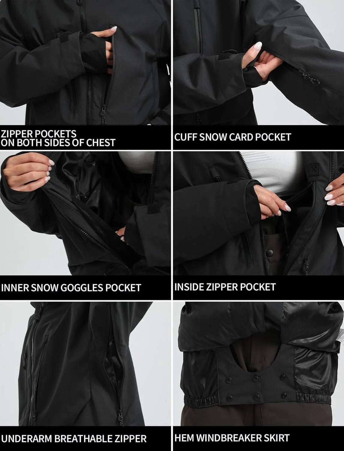 GSOU SNOW Mens Ski Jacket and Pants Set Ski Suit Snowboard Bibs Snowsuit Snow Coats Waterproof Hooded