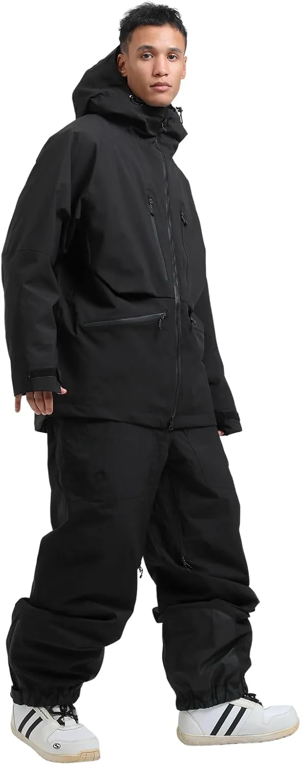 GSOU SNOW Mens Ski Jacket and Pants Set Ski Suit Snowboard Bibs Snowsuit Snow Coats Waterproof Hooded