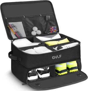 GVLF Layer Golf Trunk Organizer, Golf Gifts for Men with Separate Ventilated Compartment for 2 Pair Shoes, Waterproof Car Trunk Locker for Balls, Tees, Clothes, Gloves, Accessories,