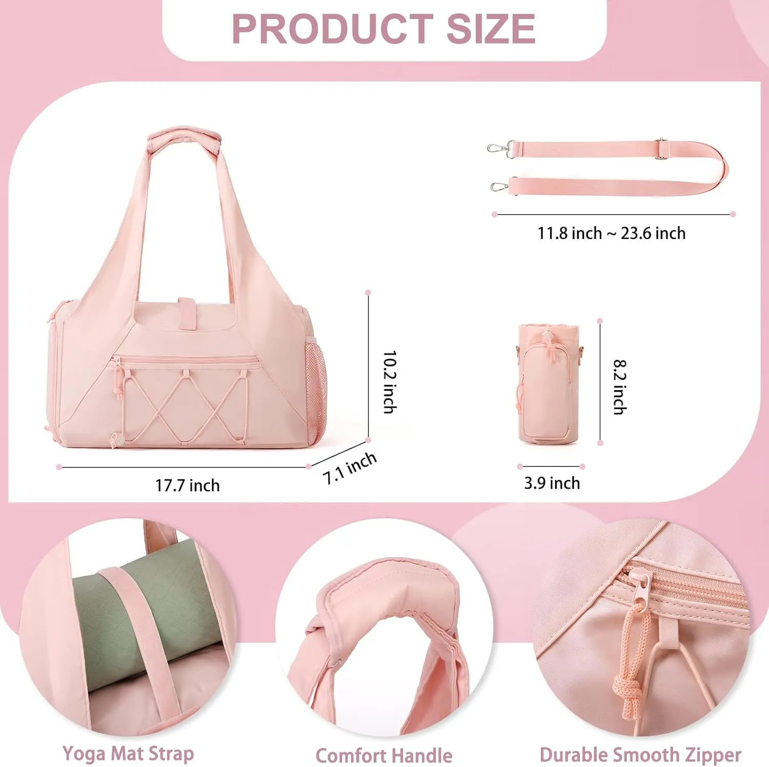 Gym Bag for Women, Yoga Mat Bag with Shoe Compartment and Wet Pocket, Sport Yoga Gym Bag with Yoga Strap, Carryall Yoga Tote Bag
