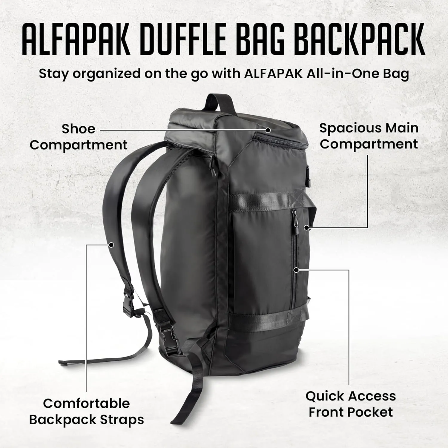 Gym Duffle Bag Backpack - 60L - Heavy Duty Gym Bag for Men/Women with Shoe Compartment - Multiple Pockets & Straps - Water Resistant Weekender Bag for Workout & Travel