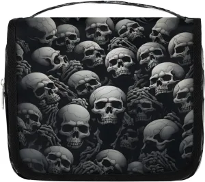 Halloween Skull Print Travel Toiletry Bag with Hanging Hook Waterproof Cosmetic Bag Makeup Organizer Travel Containers for Toiletries
