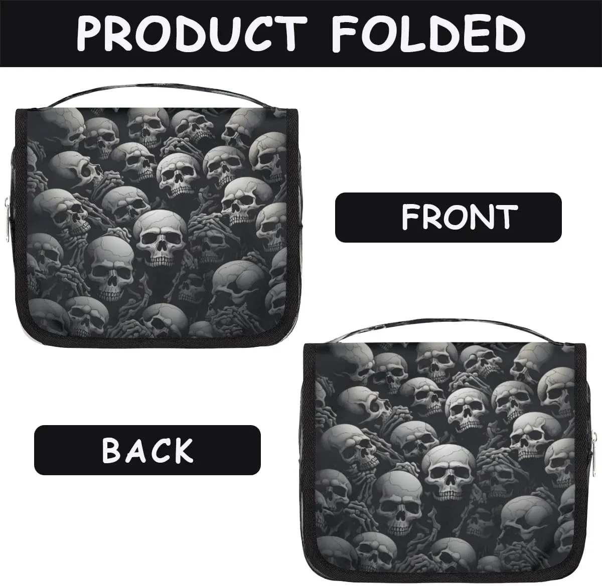 Halloween Skull Print Travel Toiletry Bag with Hanging Hook Waterproof Cosmetic Bag Makeup Organizer Travel Containers for Toiletries