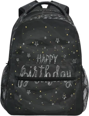 Happy-birthday-white-chalk-black Kids Backpacks Travel Laptop Daypack School Book Bag for Girls & Boys 16in