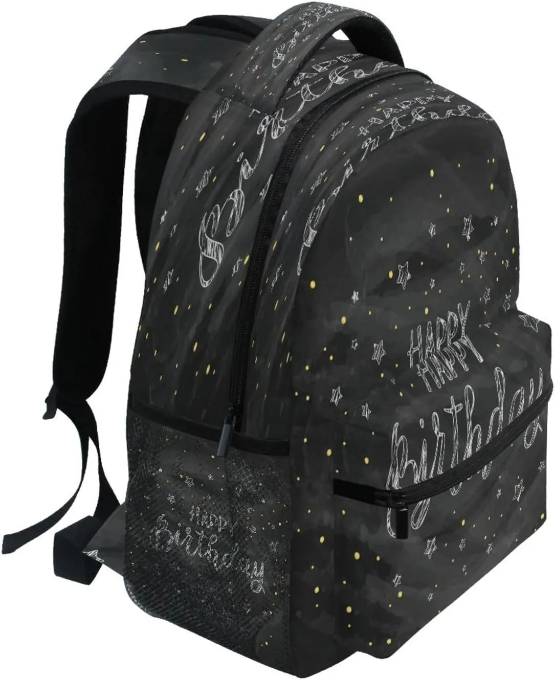 Happy-birthday-white-chalk-black Kids Backpacks Travel Laptop Daypack School Book Bag for Girls & Boys 16in