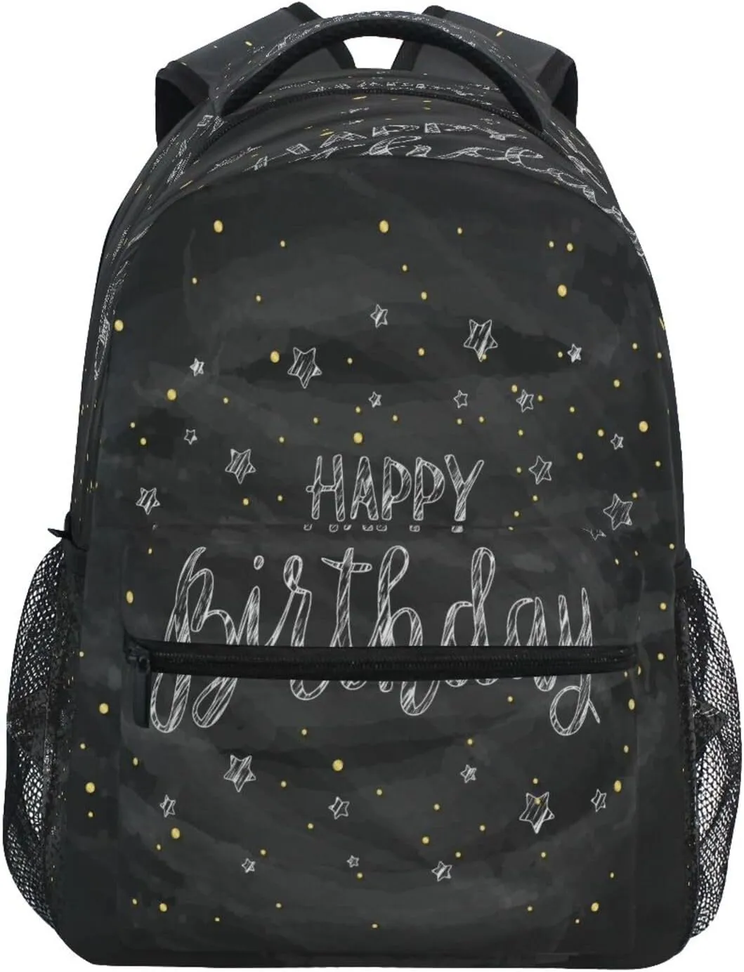 Happy-birthday-white-chalk-black Kids Backpacks Travel Laptop Daypack School Book Bag for Girls & Boys 16in