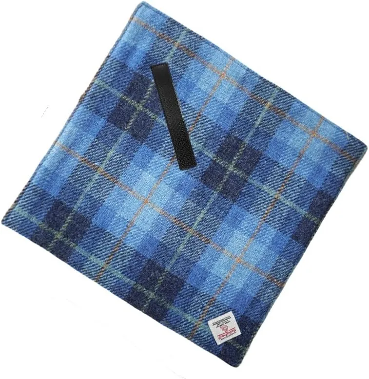 Harris Tweed Camera Wrap, 31x31cm (12.2 inch), Magic Self-Adhesive Protective Cloth with Microfiber Suede Inner, Anti-Scratch Lens Wrapper for DSLR/Camera/Lens/Phone/Accessories(Blue Tartan)