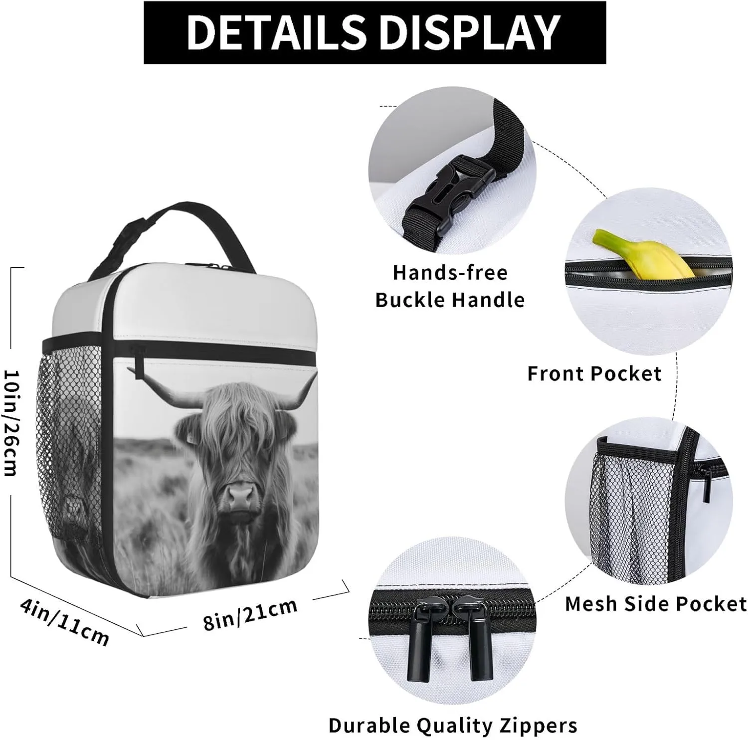 Highland Cow Lunch Bag for Boys Girls Kids, Insulated Portable Reusable Lunch Box Tote Kit Waterproof Cooler Bag for School Picnic Office Travel Working