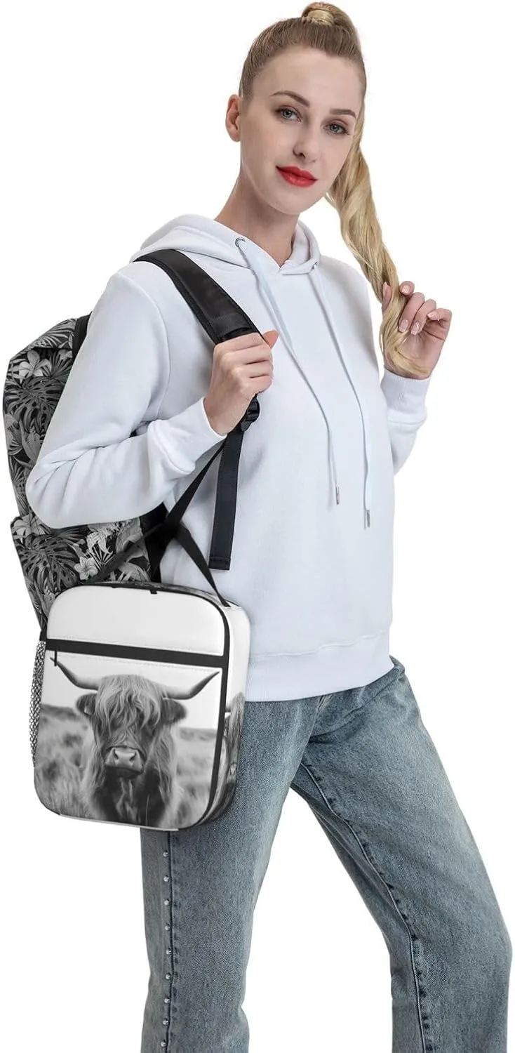 Highland Cow Lunch Bag for Boys Girls Kids, Insulated Portable Reusable Lunch Box Tote Kit Waterproof Cooler Bag for School Picnic Office Travel Working