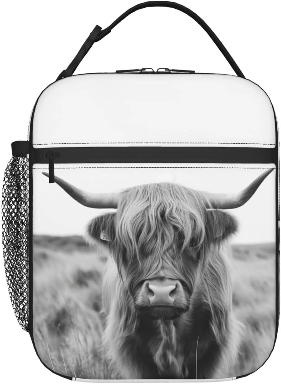 Highland Cow Lunch Bag for Boys Girls Kids, Insulated Portable Reusable Lunch Box Tote Kit Waterproof Cooler Bag for School Picnic Office Travel Working