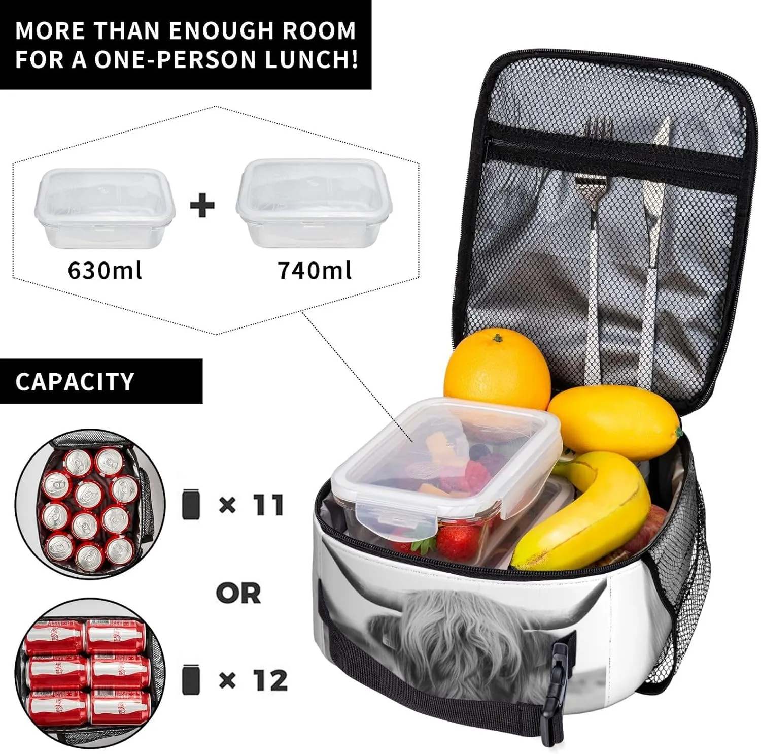Highland Cow Lunch Bag for Boys Girls Kids, Insulated Portable Reusable Lunch Box Tote Kit Waterproof Cooler Bag for School Picnic Office Travel Working