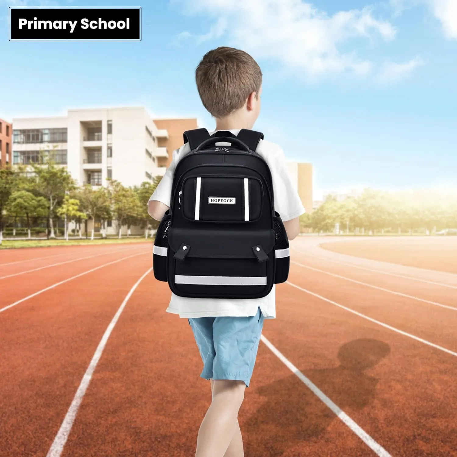 HOPYOCK-School Bags for Boys and Girls,Multi-Pocket Unisex Elementary School Backpack with Reflective Design,Kids Backpacks Fit for 4-12 Years Old
