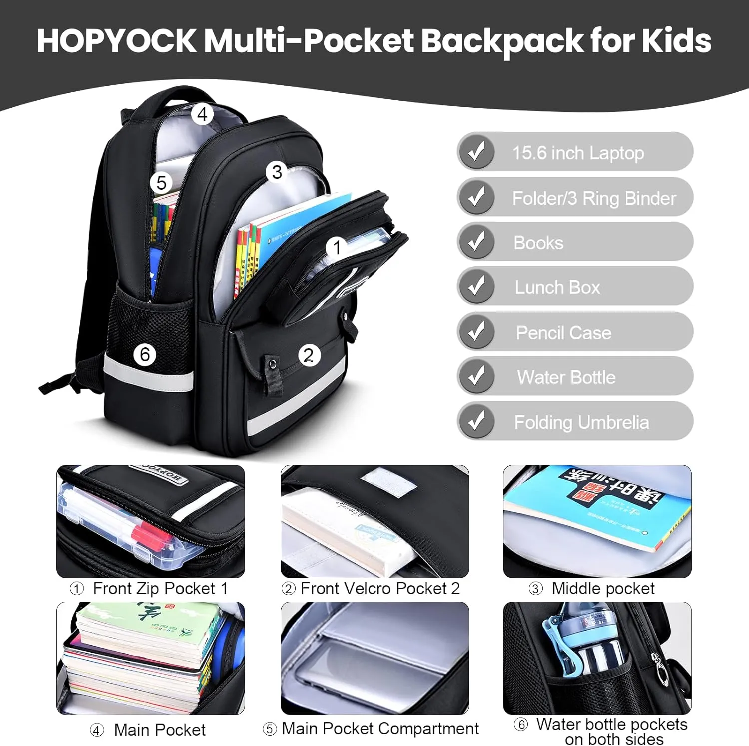 HOPYOCK-School Bags for Boys and Girls,Multi-Pocket Unisex Elementary School Backpack with Reflective Design,Kids Backpacks Fit for 4-12 Years Old