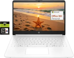 HP 14" Ultralight Student-Laptop, Laptops with 1Yr Office 365, Intel 4-Cores N4120 16GB RAM 320GB Storage (64GB eMMC 256GB Ghost Manta SD Card) Win11 White