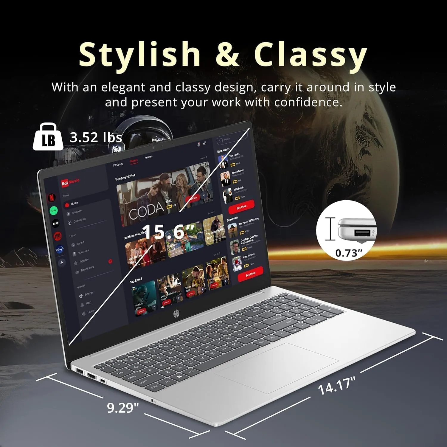HP 15.6 Portable Touchscreen Laptop - Windows 11 Pro & Microsoft Office, HD Display, Intel Core i3-1215U (up to 4.4GHz), 16GB RAM, 512GB SSD, Wi-Fi, 10h Long Battery Life, with External CD/DVD Drive