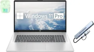 HP 17.3" FHD Business & Student Laptop Computer, 64GB RAM 2.5TB Storage (2TB SSD 512GB Docking Station Set), 6-Cores AMD Ryzen 5, Windows 11 Pro, PLUSERA Earphones, Silver