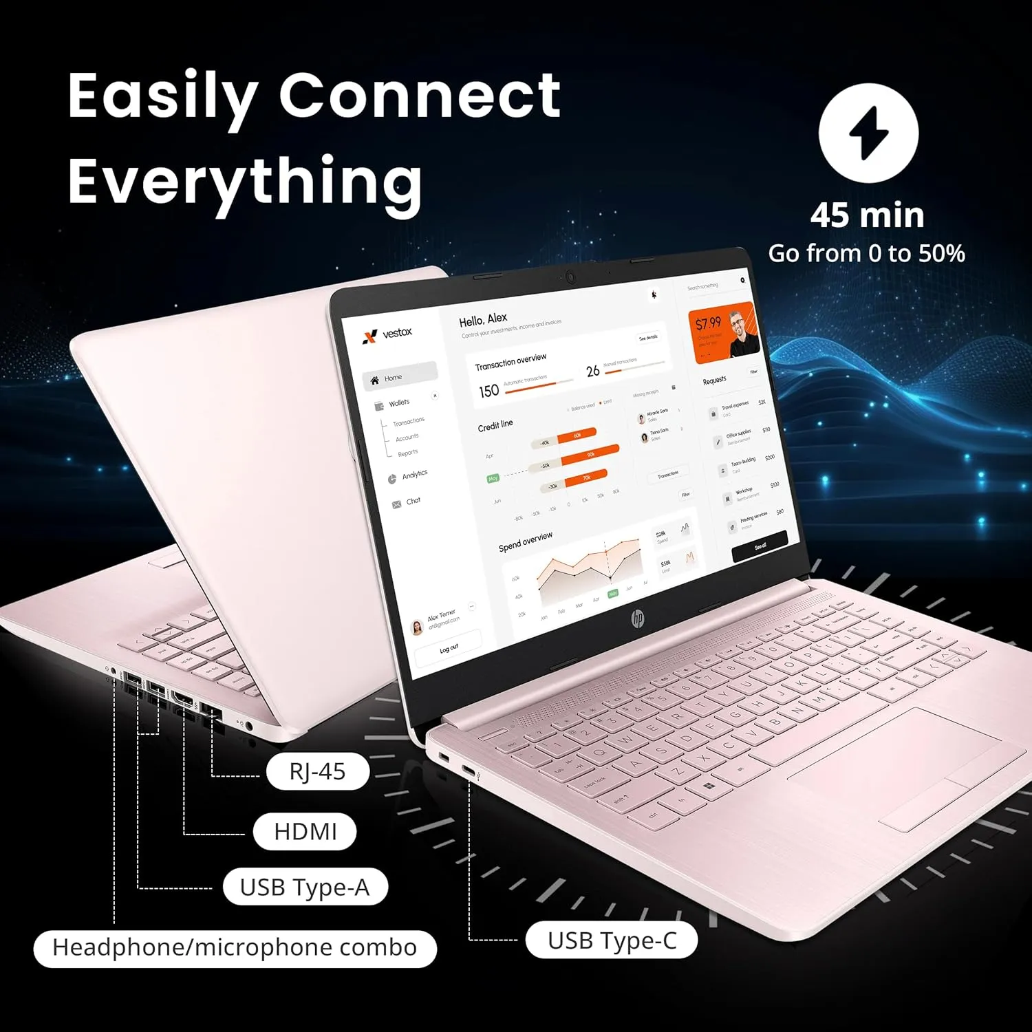 HP Flagship 14" Laptop with 1 Year Office 365 | 16GB RAM | 1.22TB Storage(64GB eMMC & 160GB Docking Station & 1TB Cloud Storage) | Intel 4-Core Processor| Webcam | Wi-Fi | Windows 11 | Pink
