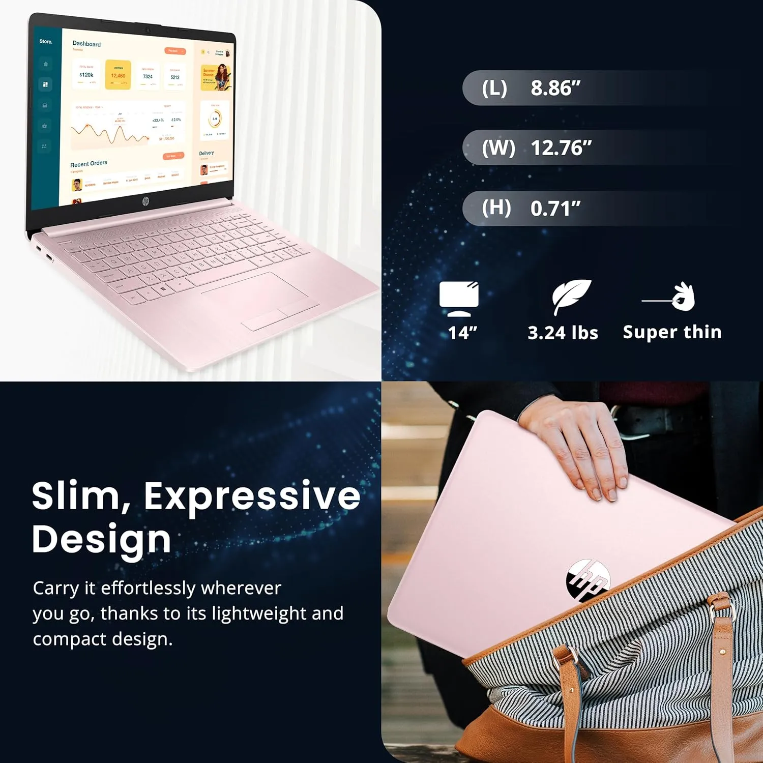 HP Flagship 14" Laptop with 1 Year Office 365 | 16GB RAM | 1.22TB Storage(64GB eMMC & 160GB Docking Station & 1TB Cloud Storage) | Intel 4-Core Processor| Webcam | Wi-Fi | Windows 11 | Pink