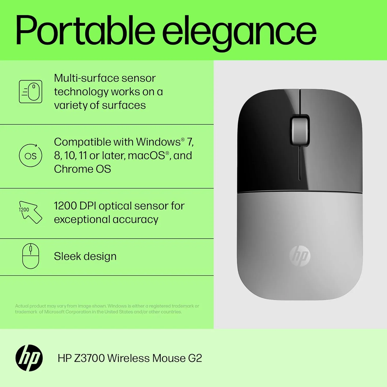 HP Z3700 G2 Wireless Mouse - Natural Silver, Sleek Portable Design fits Comfortably Anywhere, 2.4GHz Wireless Receiver, Blue Optical Sensor, Wins PC, Laptop, Notebook, Mac, Chromebook (66Z09AA#ABL)