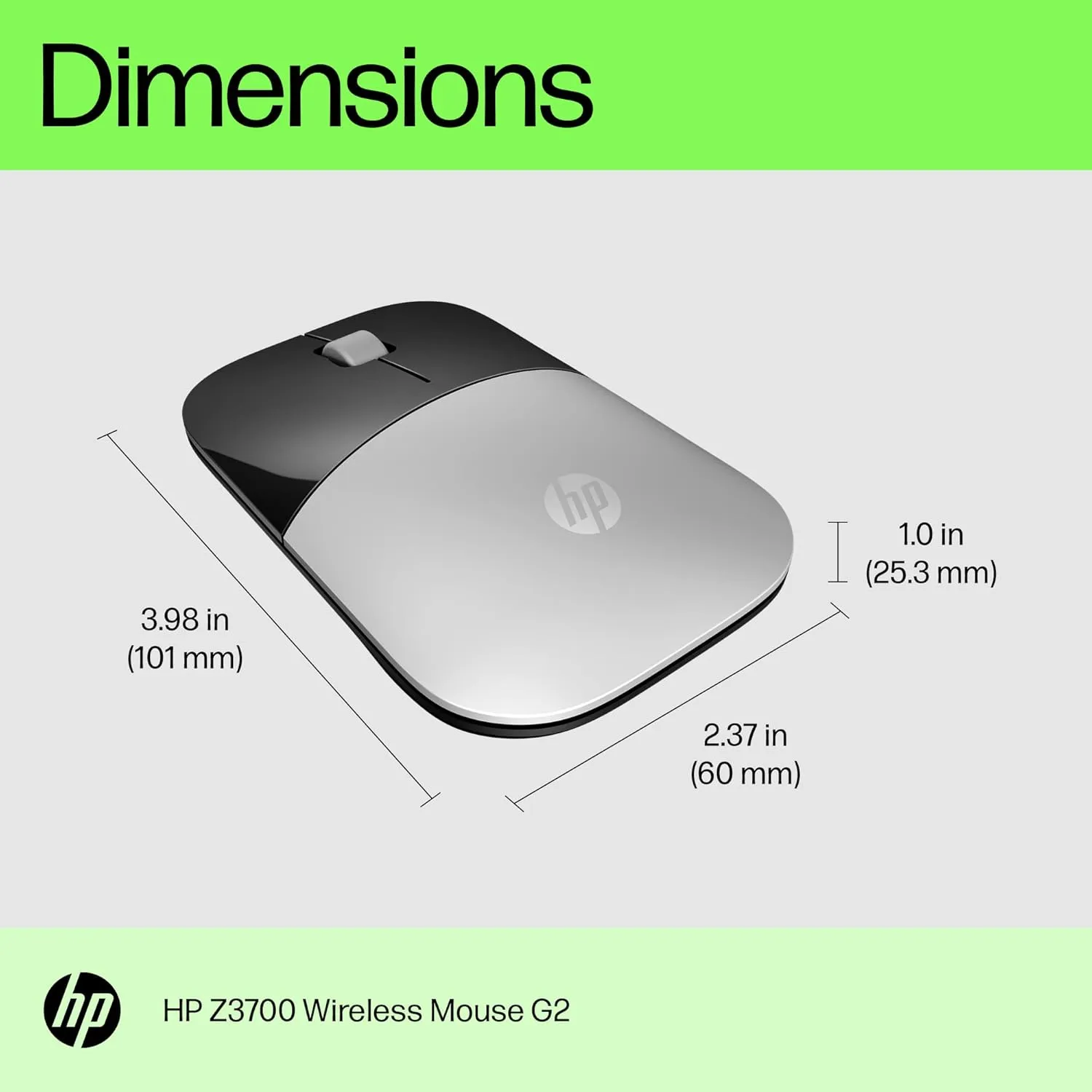 HP Z3700 G2 Wireless Mouse - Natural Silver, Sleek Portable Design fits Comfortably Anywhere, 2.4GHz Wireless Receiver, Blue Optical Sensor, Wins PC, Laptop, Notebook, Mac, Chromebook (66Z09AA#ABL)