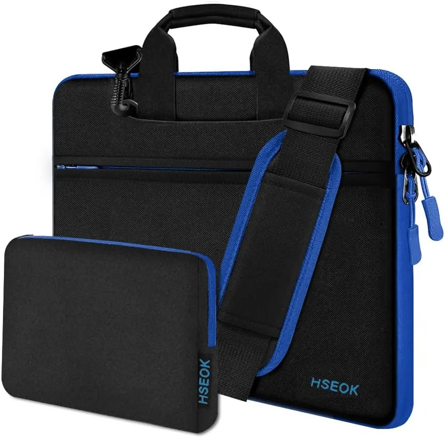 Hseok Slim Laptop Shoulder Bag 13-14 inch HandBag with Small Case Compatible with MacBook Pro 14" M4/M3/M2/M1 2025-2021, 13.3" Mac Air/Pro, XPS 13/14 and Most 13"-14" Notebooks,Black-blue