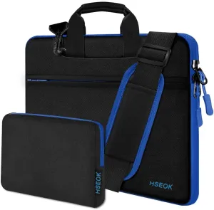 Hseok Slim Laptop Shoulder Bag 13-14 inch HandBag with Small Case Compatible with MacBook Pro 14" M4/M3/M2/M1 2025-2021, 13.3" Mac Air/Pro, XPS 13/14 and Most 13"-14" Notebooks,Black-blue