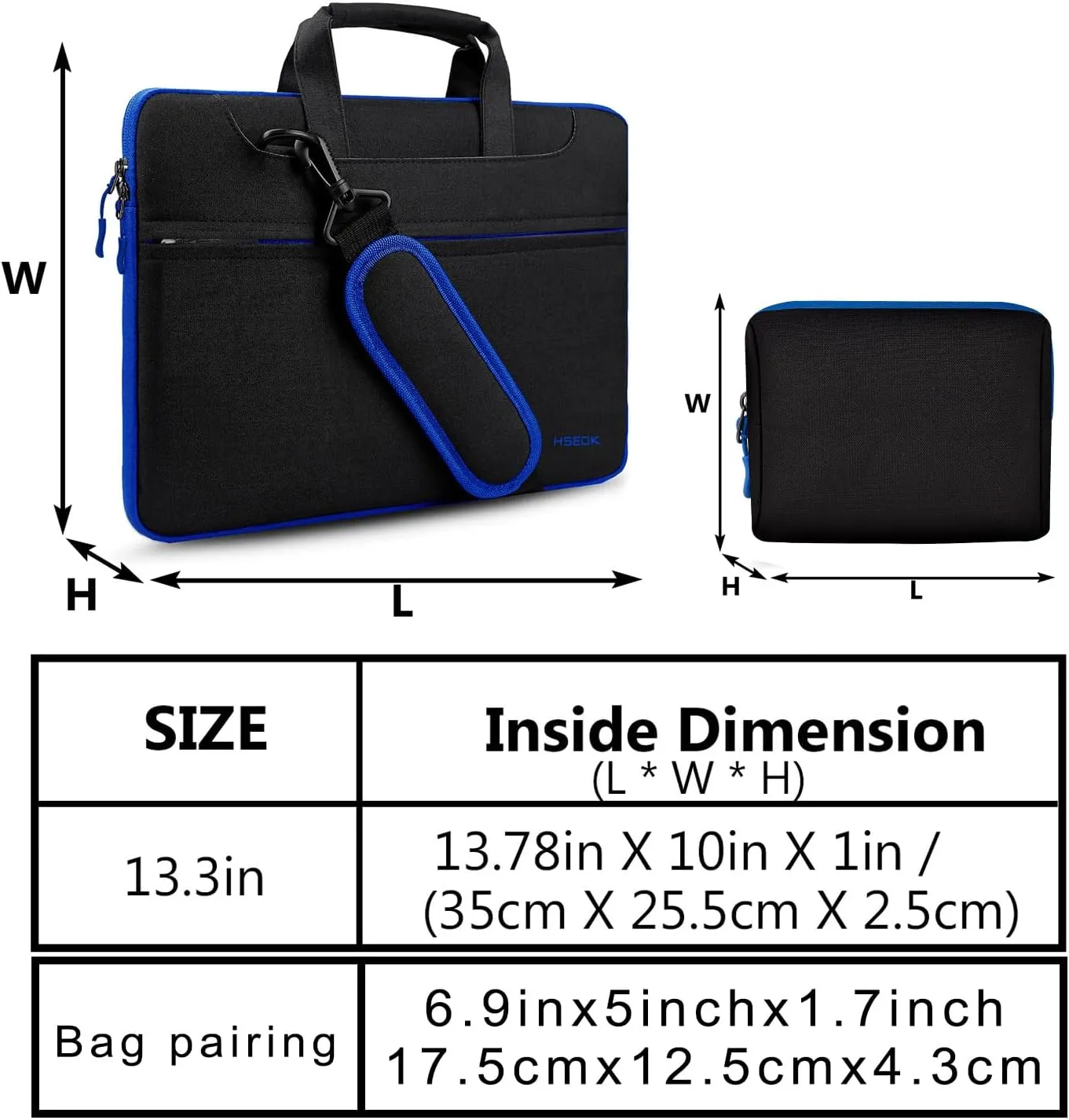 Hseok Slim Laptop Shoulder Bag 13-14 inch HandBag with Small Case Compatible with MacBook Pro 14" M4/M3/M2/M1 2025-2021, 13.3" Mac Air/Pro, XPS 13/14 and Most 13"-14" Notebooks,Black-blue