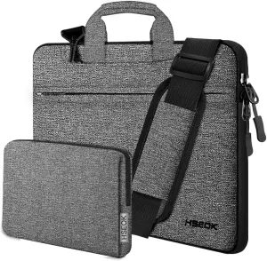 Hseok Slim Laptop Shoulder Bag 13-14 inch HandBag with Small Case Compatible with MacBook Pro 14" M4/M3/M2/M1 2025-2021, 13.3" Mac Air/Pro, XPS 13/14 and Most 13"-14" Notebooks,Gray-black
