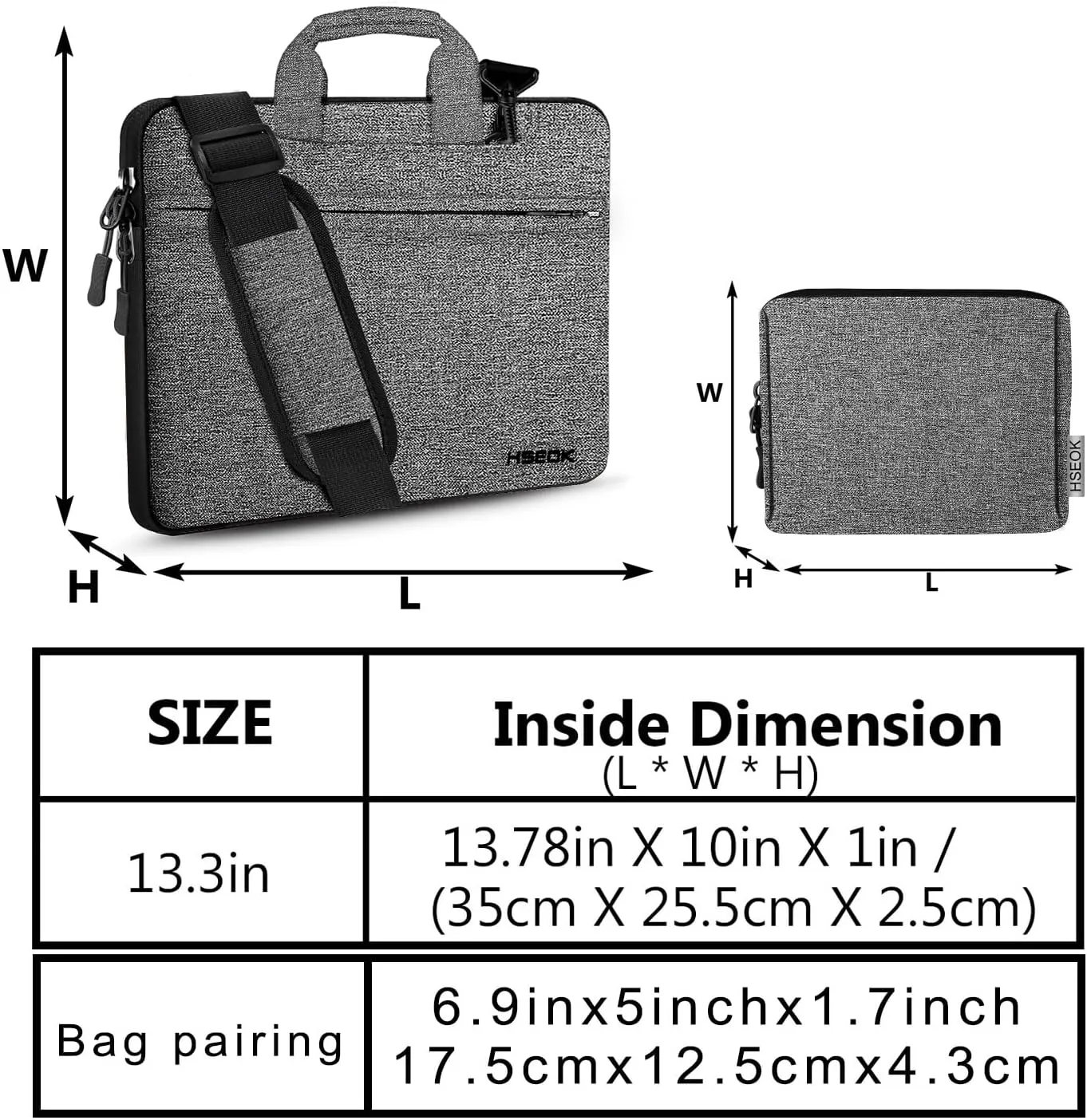 Hseok Slim Laptop Shoulder Bag 13-14 inch HandBag with Small Case Compatible with MacBook Pro 14" M4/M3/M2/M1 2025-2021, 13.3" Mac Air/Pro, XPS 13/14 and Most 13"-14" Notebooks,Gray-black