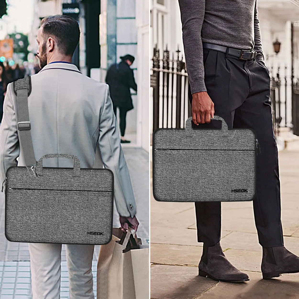 Hseok Slim Laptop Shoulder Bag 13-14 inch HandBag with Small Case Compatible with MacBook Pro 14" M4/M3/M2/M1 2025-2021, 13.3" Mac Air/Pro, XPS 13/14 and Most 13"-14" Notebooks,Gray-black