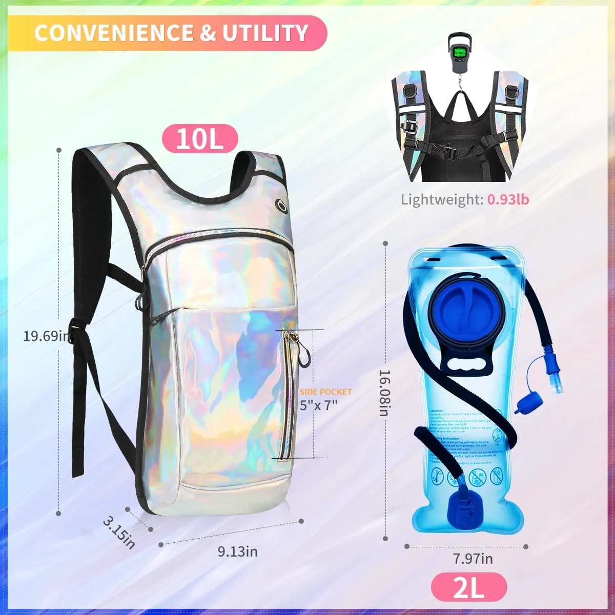 Hydration Backpack, Water Backpack with 2L Hydration Bladder, Rave Backpack Hydration Pack, Festival Essential for Raves, Hiking, Cycling, Climbing, Running, Outdoor, Camping and More