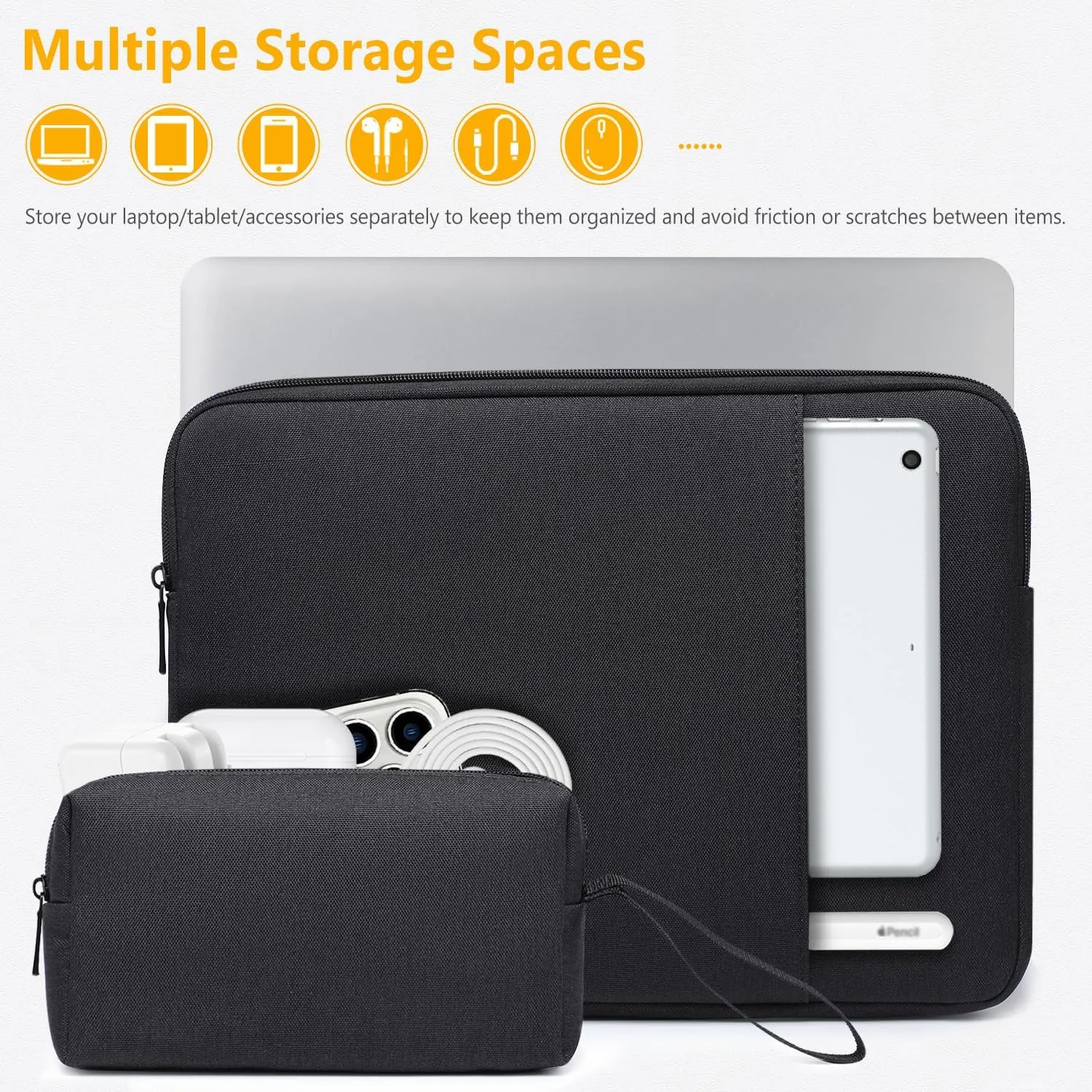 HYZUO 13.3-14 Inch Laptop Sleeve Bag Set for MacBook Pro 14 M4/M3/M2/M1, MacBook Air/Pro 13.3, 13.5"/13.8" Surface Book/Laptop, Notebook Case for 13.3" HP Dell Lenovo Asus Acer, Black