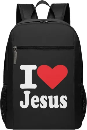 I Love Jesus Travel Laptop Backpack, Business Anti Theft Slim Sturdy Laptops Backpacks, College Computer Bag Gift for Men & Women Fits 17 Inch Notebook,Black