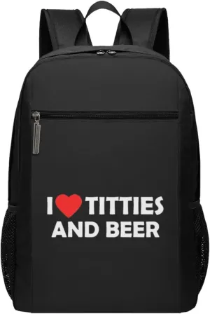 I Love Titties and Beer Travel Laptop Backpack, Business Anti Theft Slim Sturdy Laptops Backpacks, College Computer Bag Gift for Men & Women Fits 17 Inch Notebook,Black